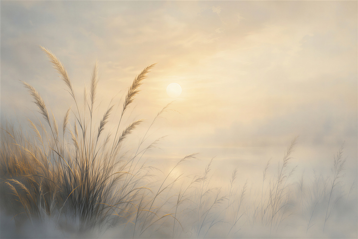 Papier peint roseaux au coucher du soleil