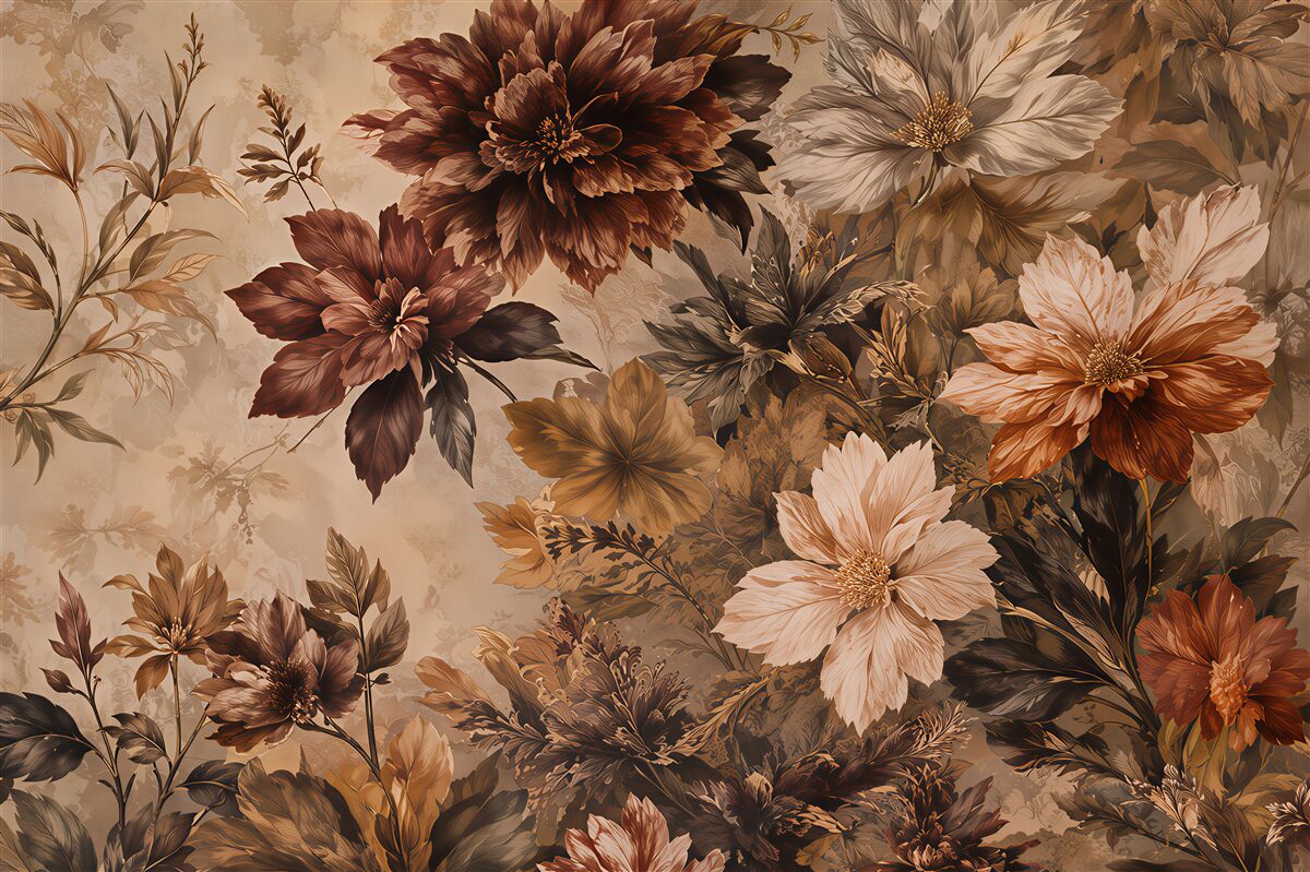 Papier peint fleurs dans des tons bruns
