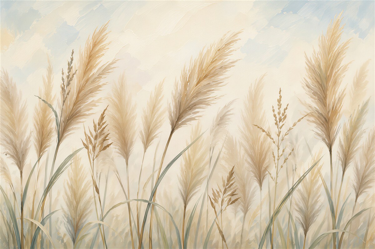 Papier peint herbes dorées sur fond pastel