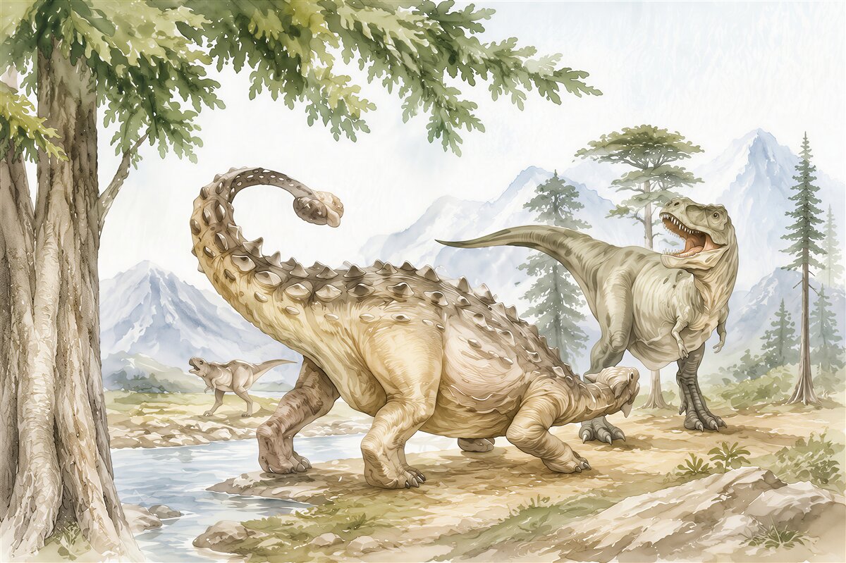 Papier peint dinosaures dans la forêt