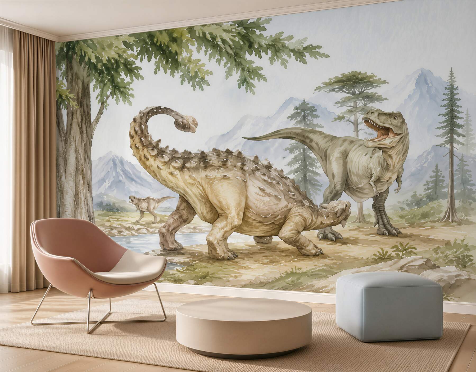 Papier peint dinosaures dans la forêt