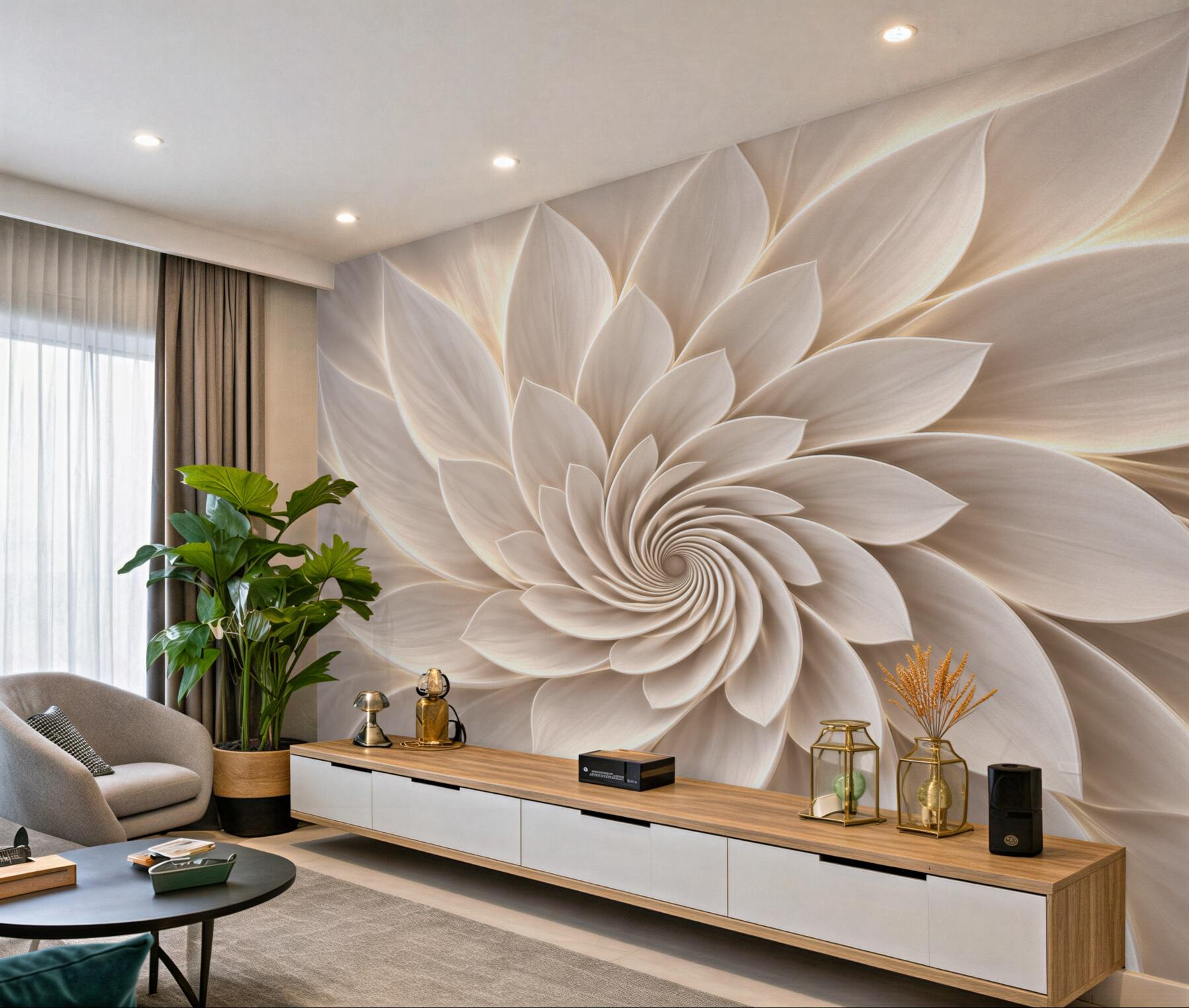 Papier peint motif floral en spirale 3D