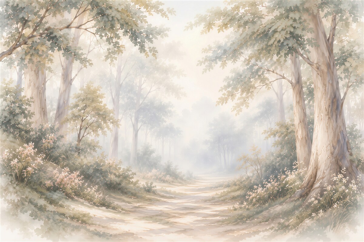 Papier peint forêt dans le brouillard