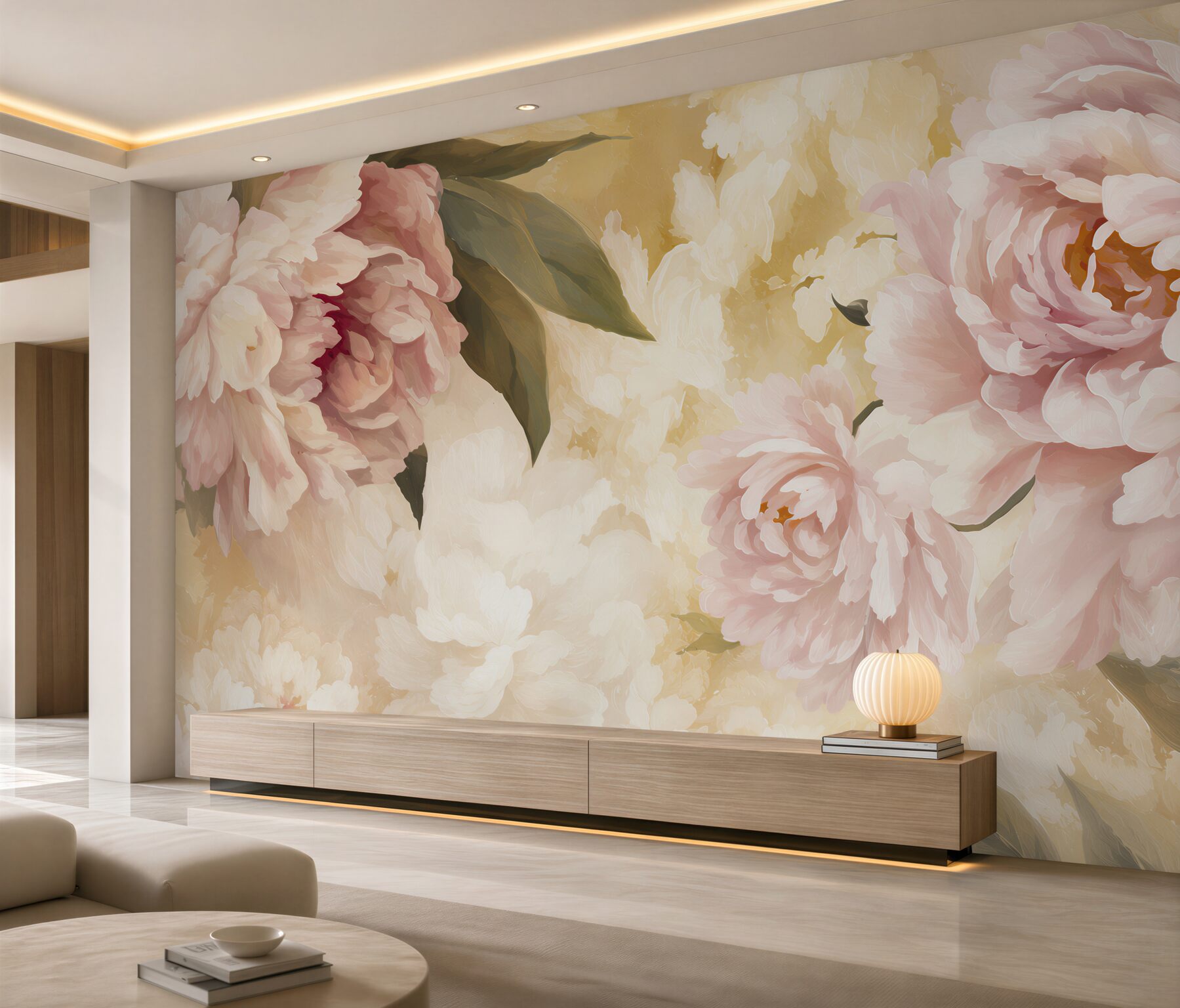 Papier peint pivoines dans des teintes pastel