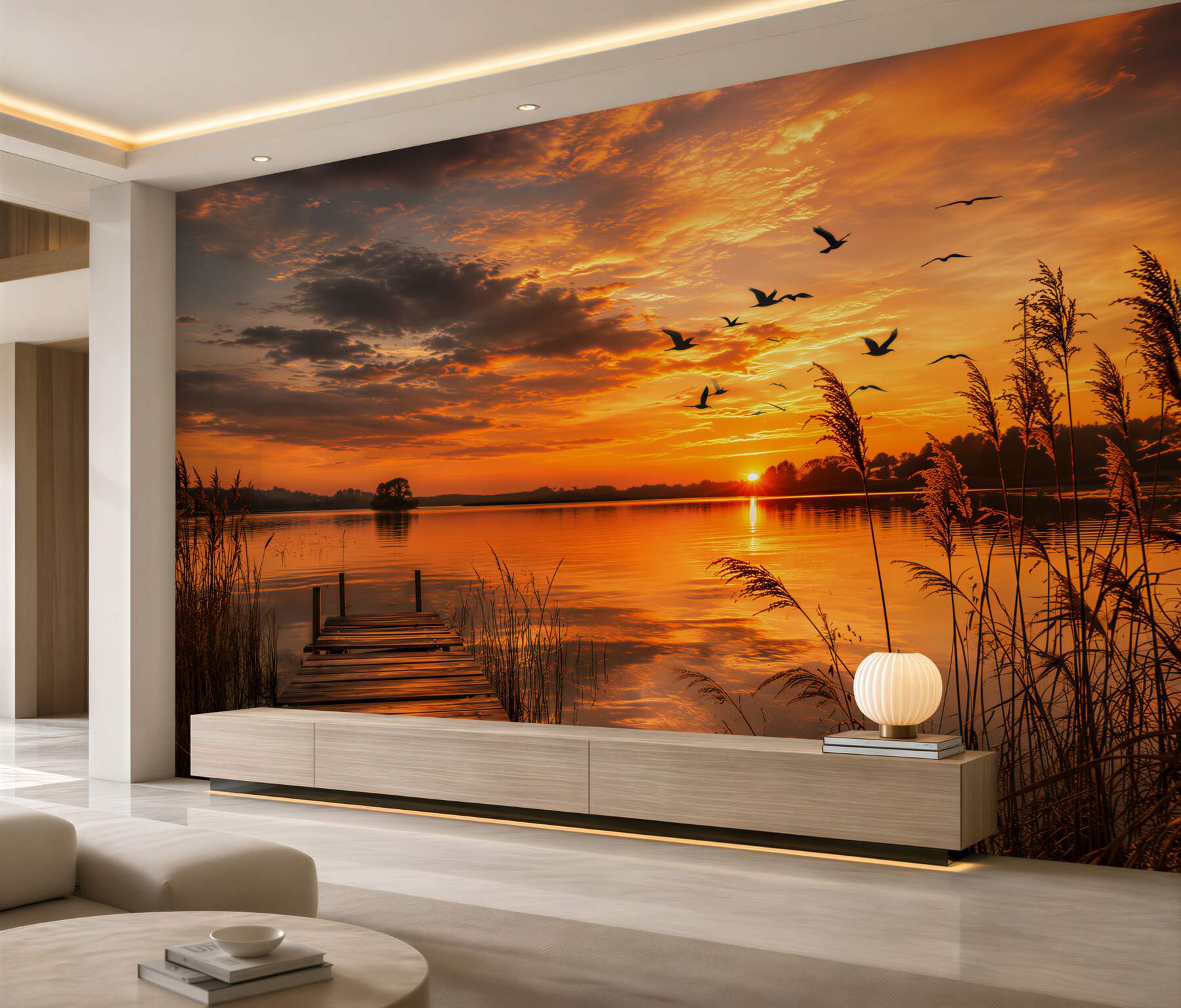 Papier peint coucher de soleil au bord du lac