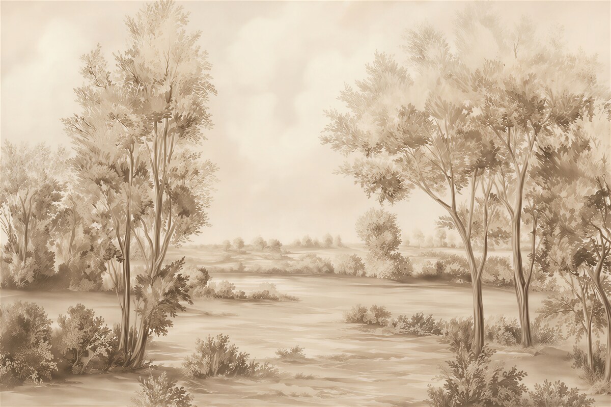 Papier peint paysage en sépia