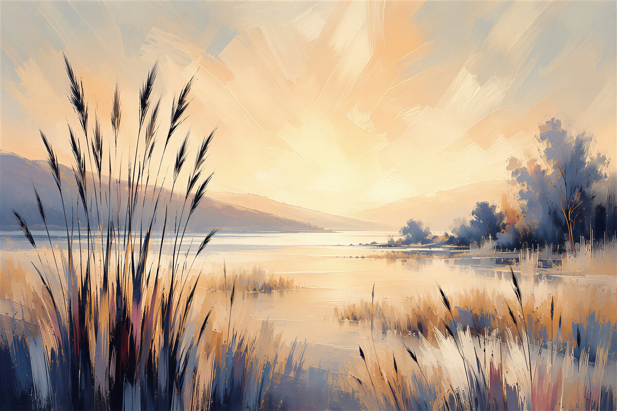 Papier peint paysage de lac au lever du soleil