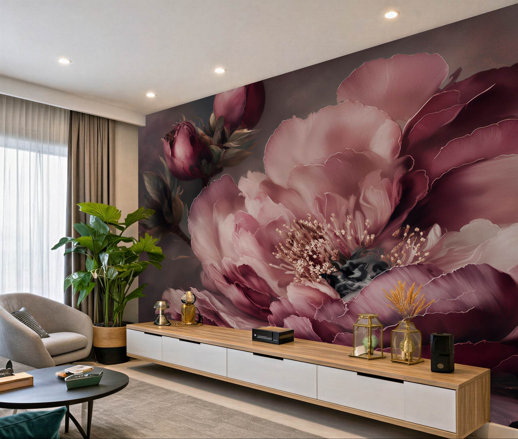 Papier peint pivoines roses