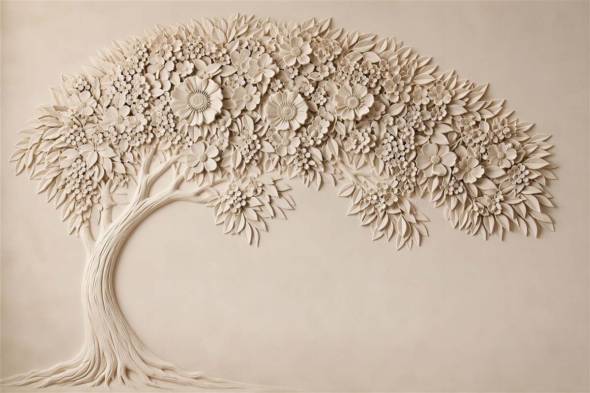 Papier peint arbre avec feuilles et fleurs