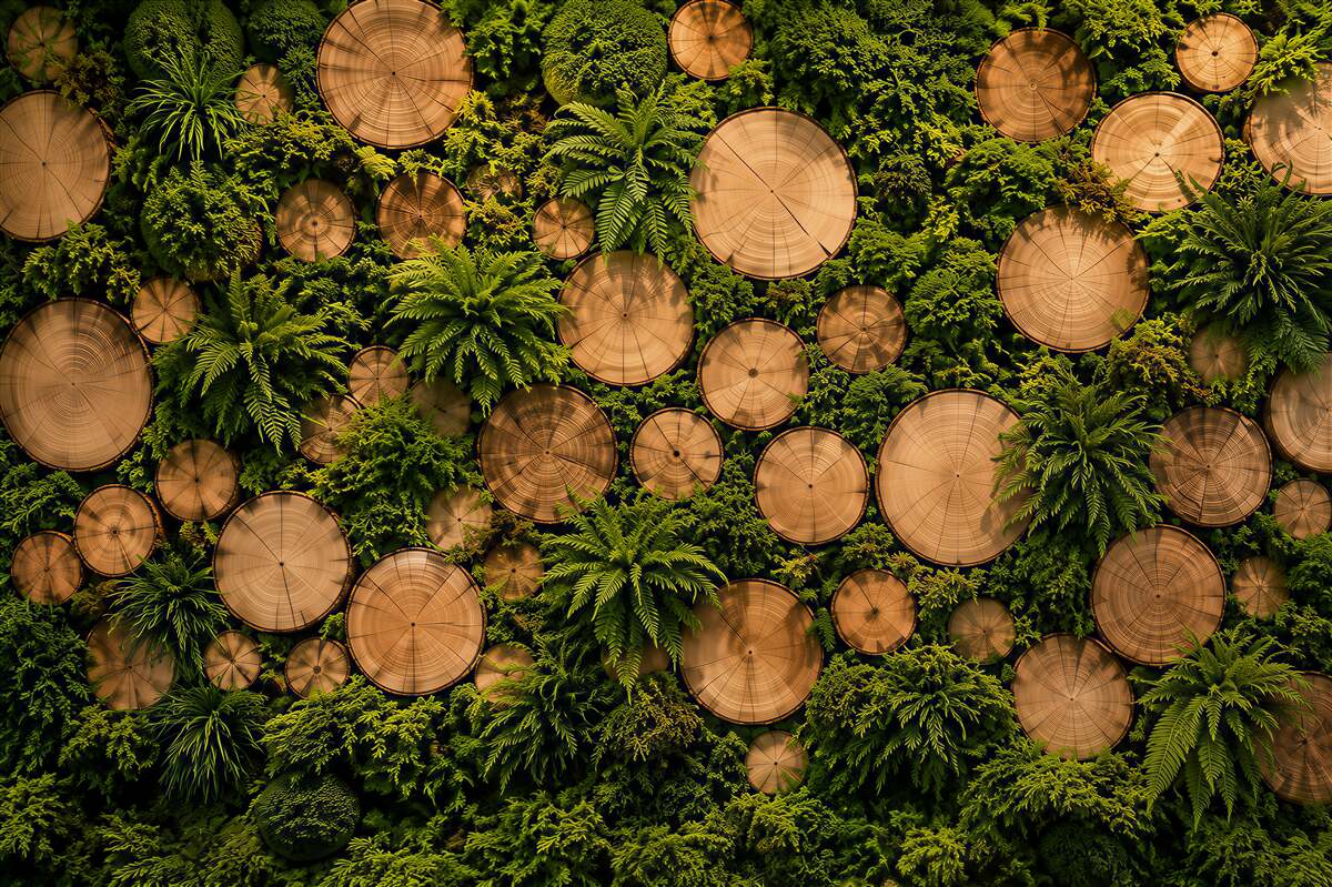 Papier peint mousse verte sur bois