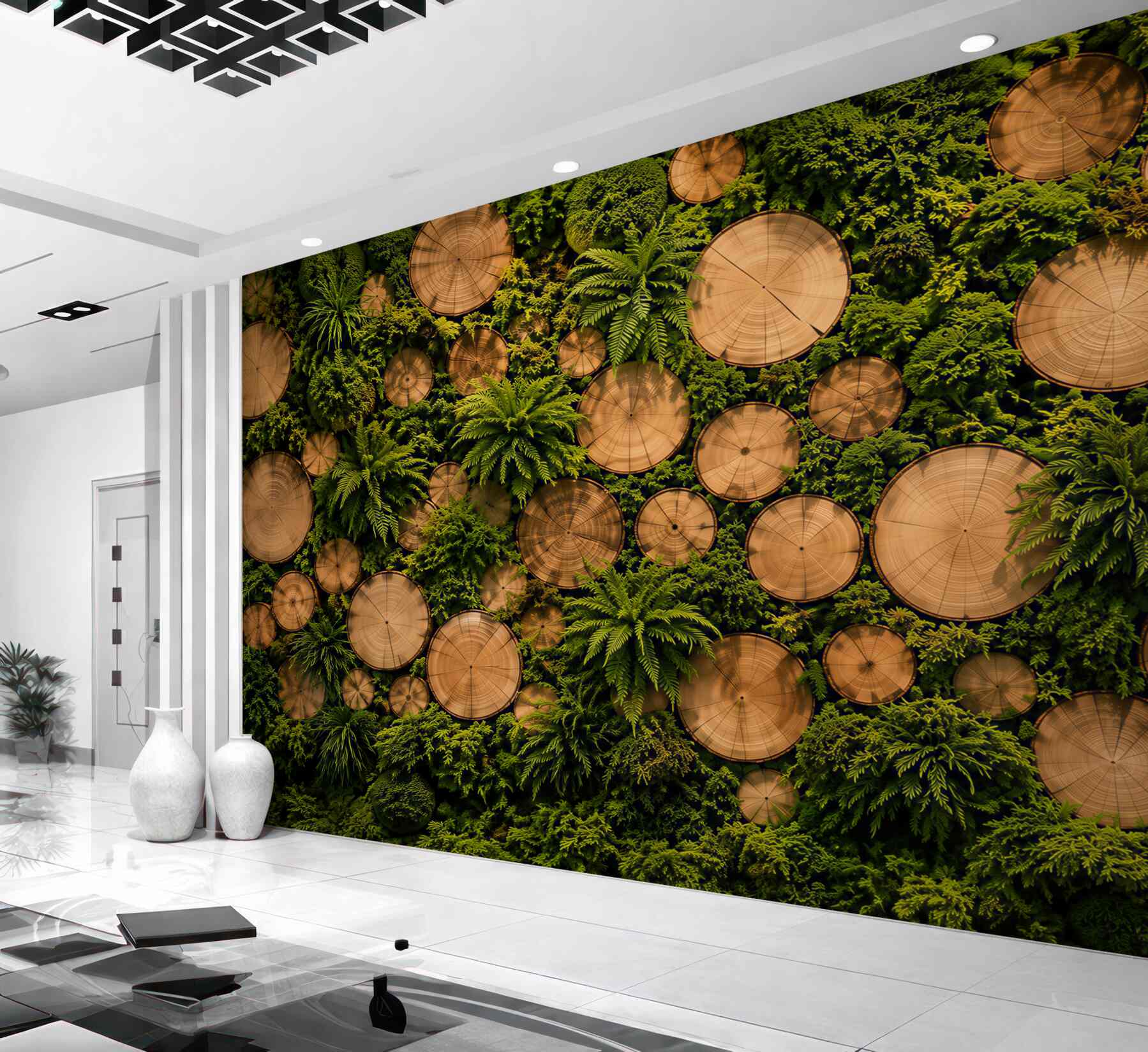 Papier peint mousse verte sur bois