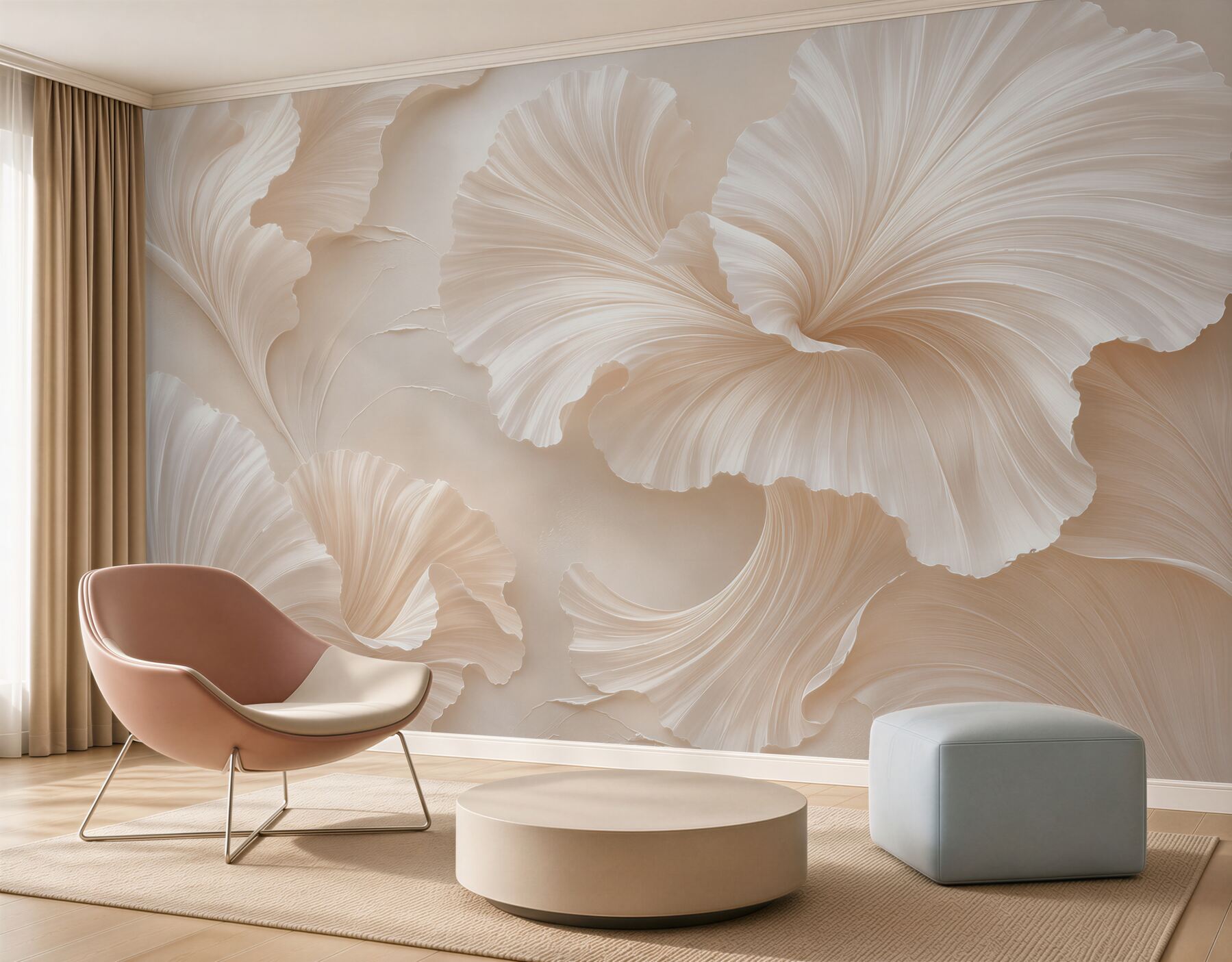 Papier peint feuilles crème
