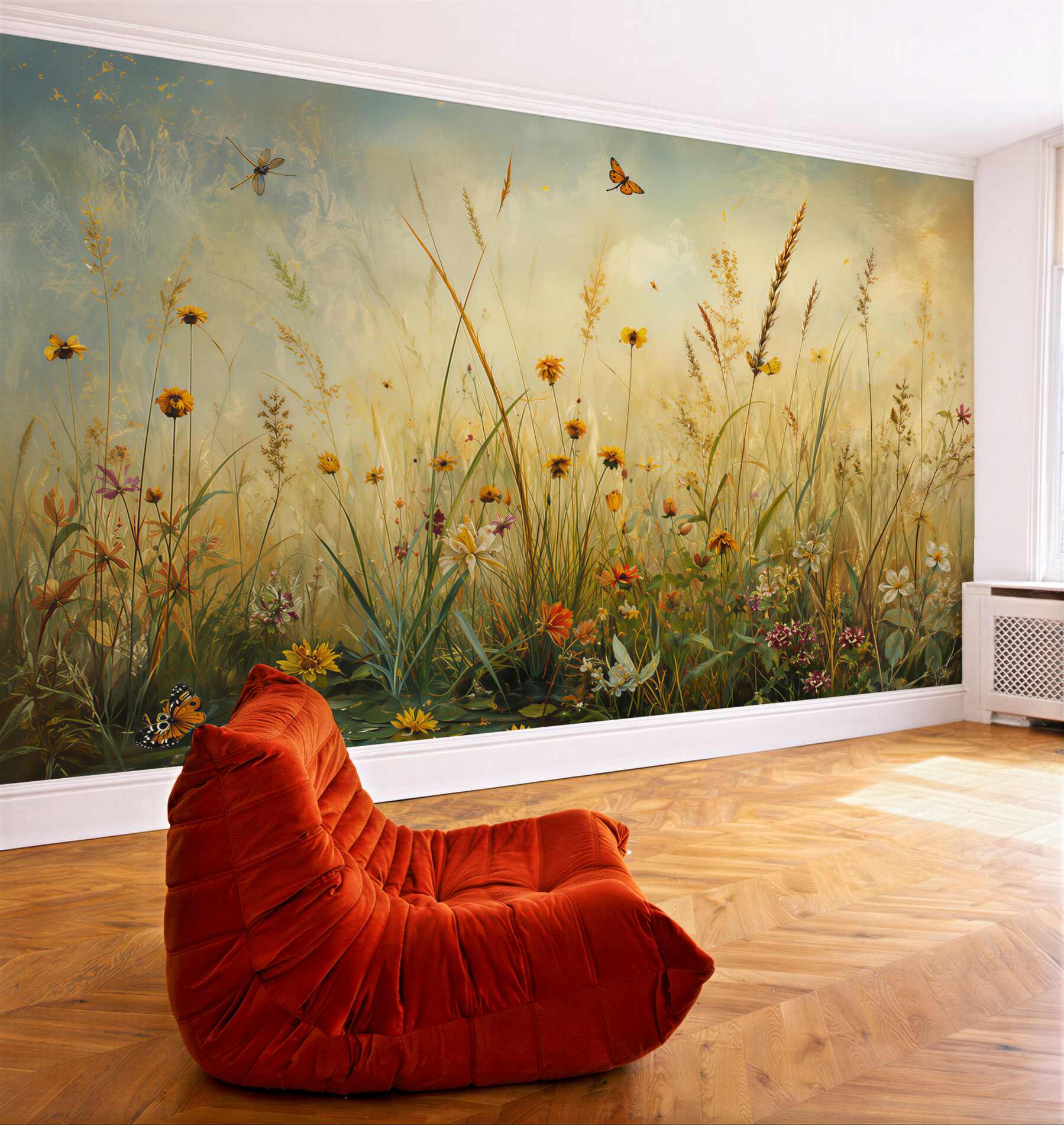 Papier peint prairie avec des fleurs