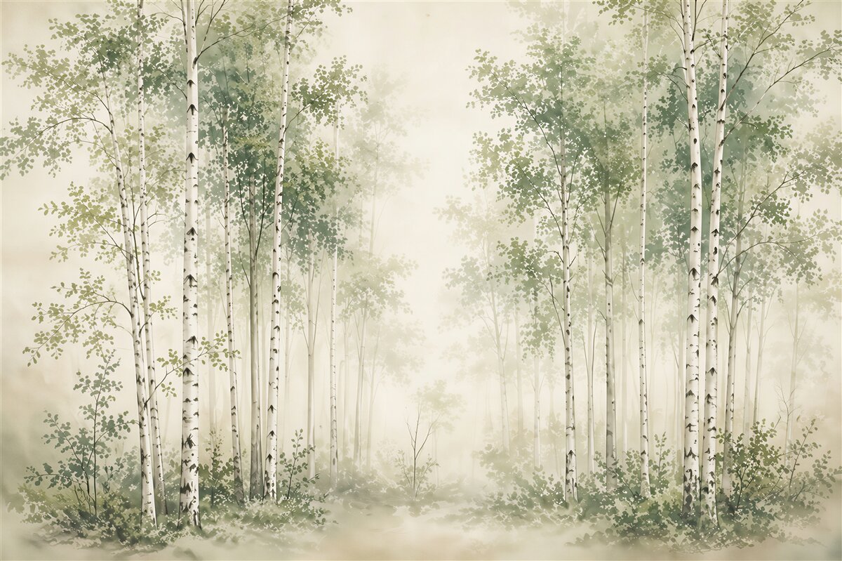 Papier peint forêt de bouleaux