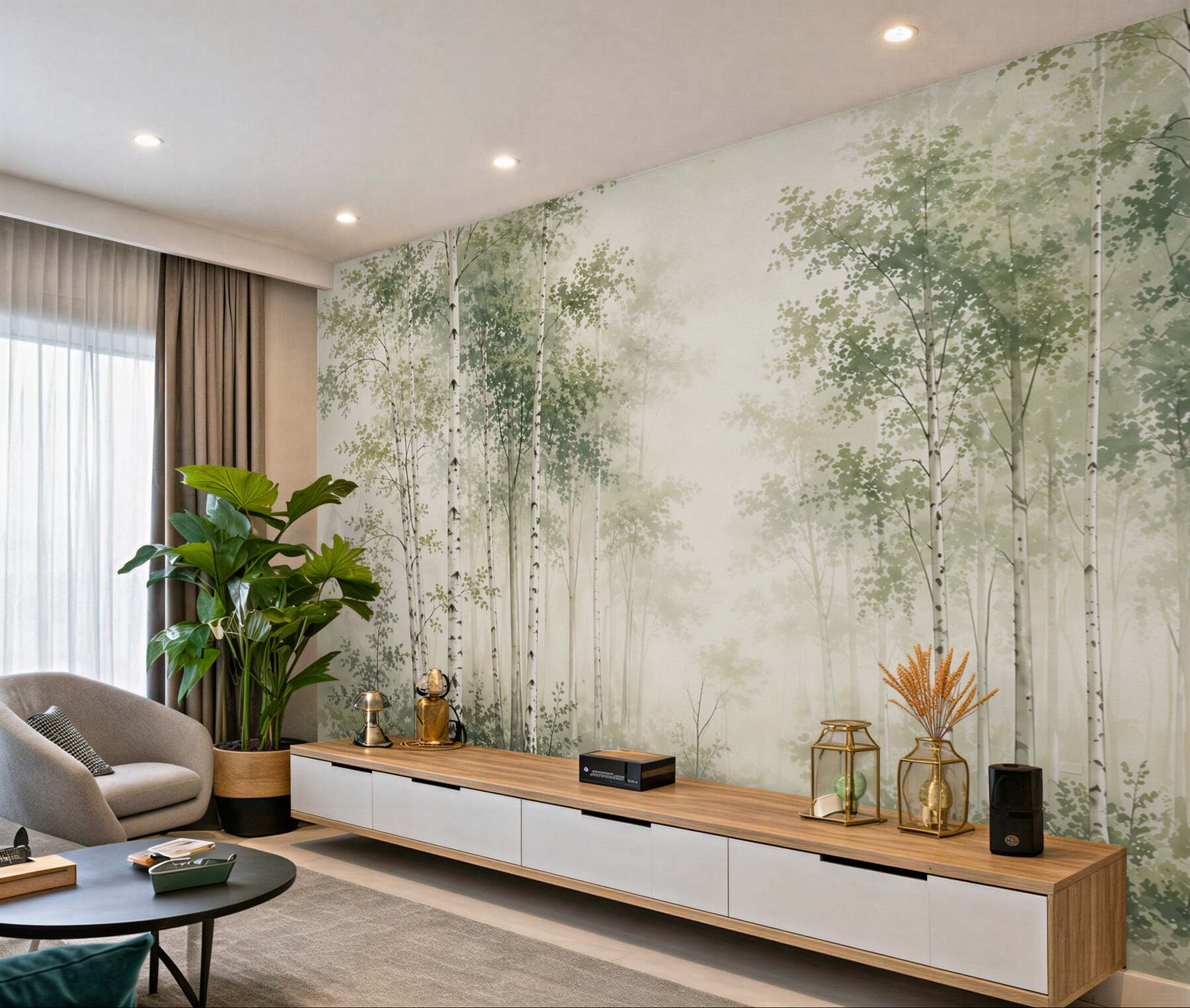Papier peint forêt de bouleaux