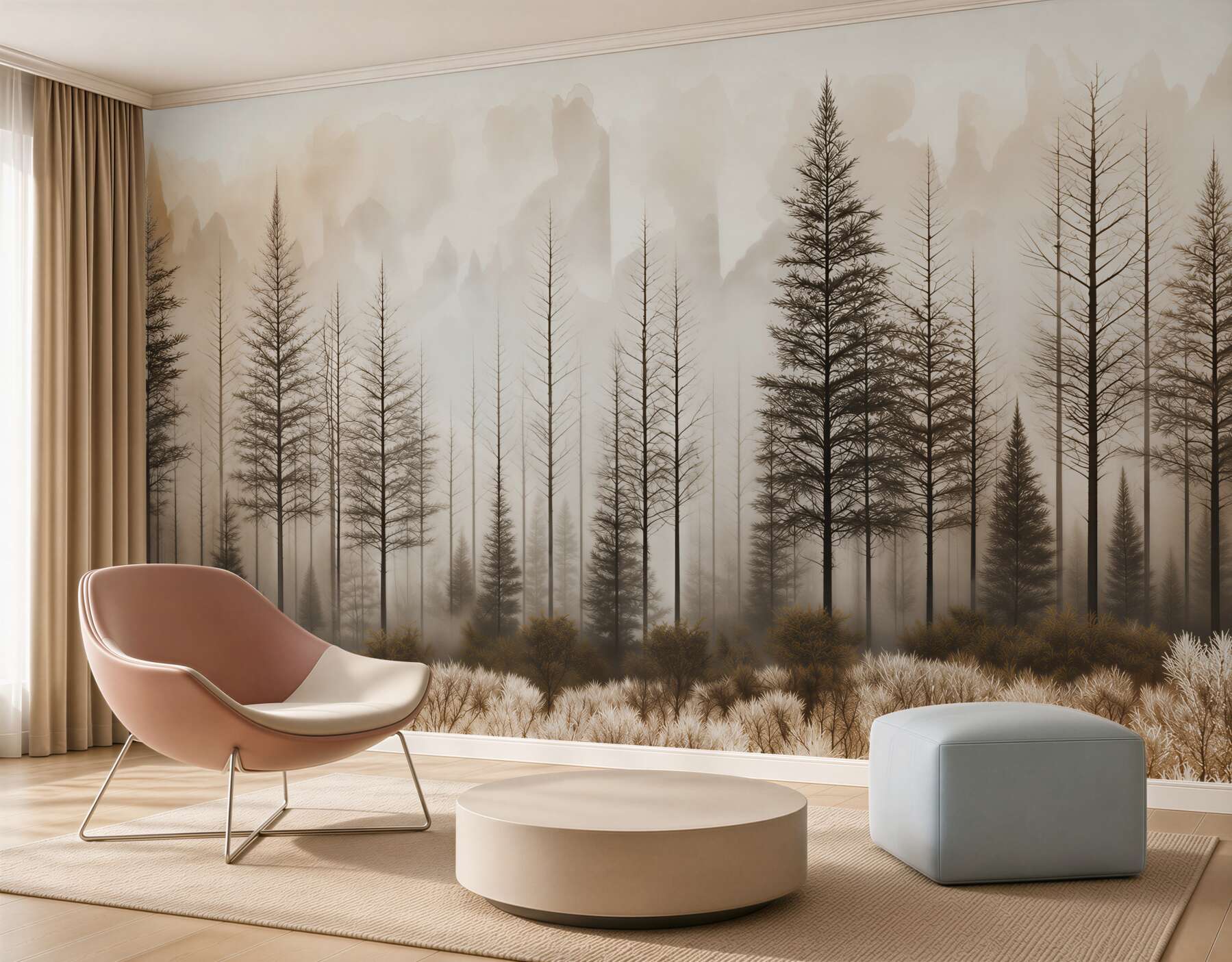 Papier peint forêt dans le brouillard