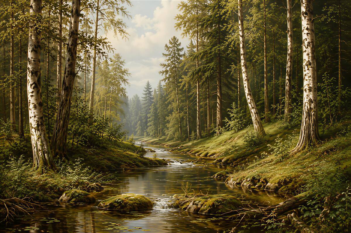 Papier peint forêt au bord du ruisseau