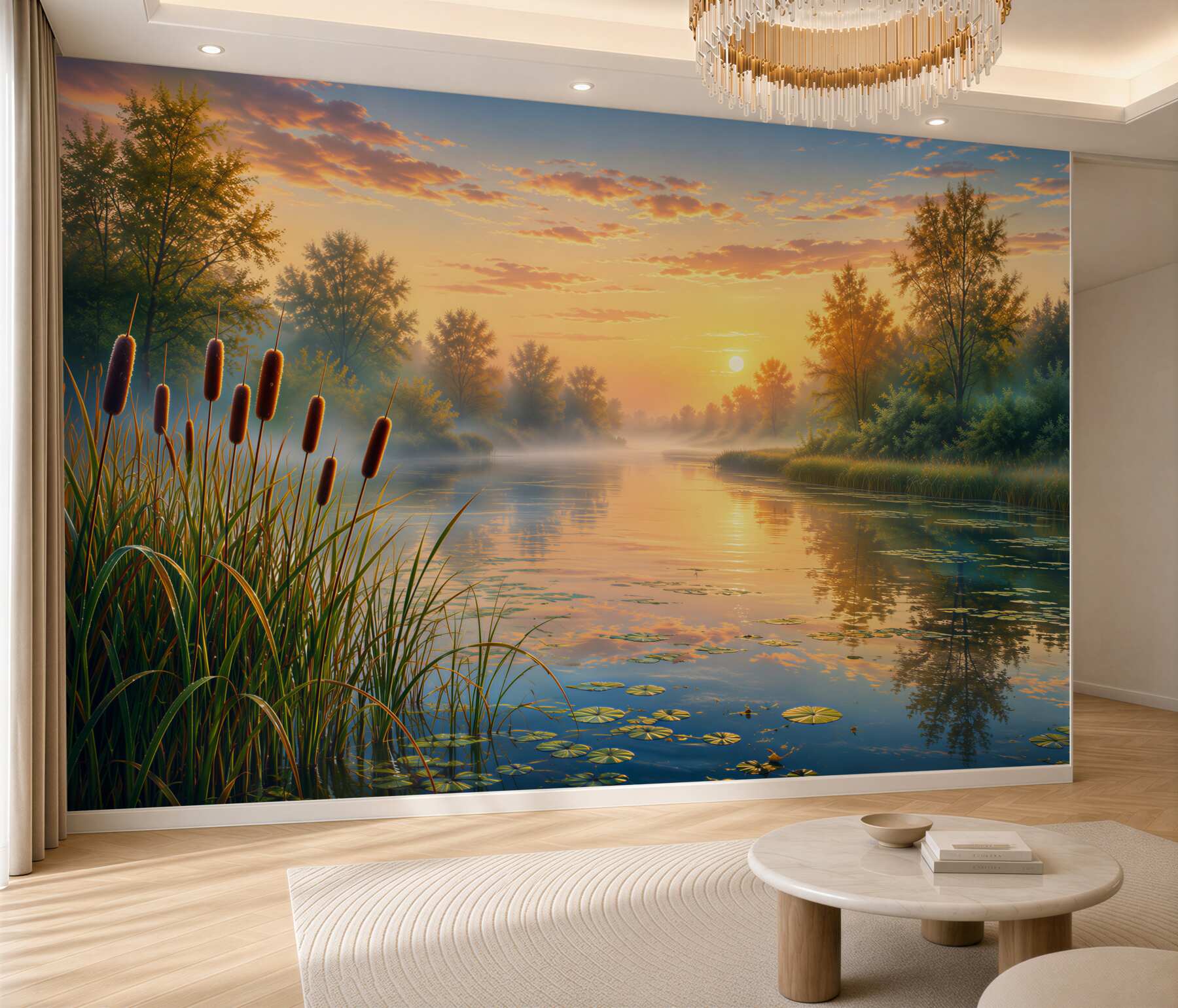 Papier peint coucher de soleil au-dessus de la rivière