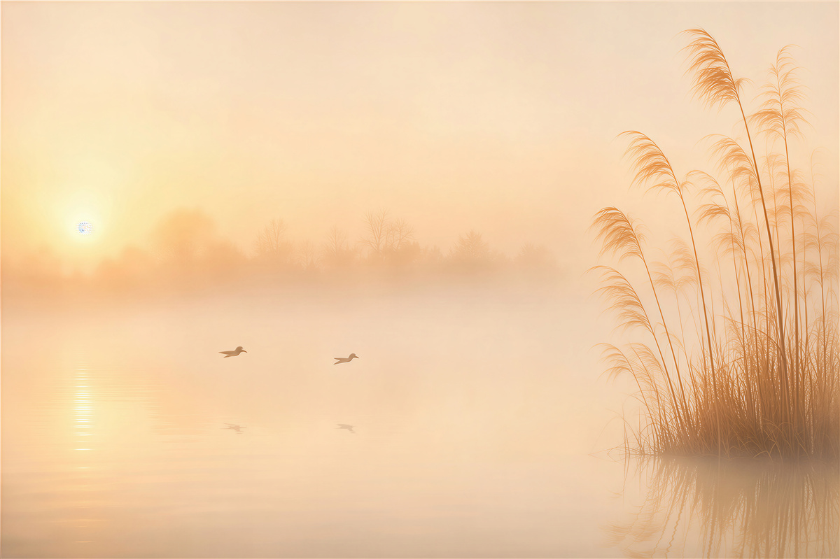 Papier peint brouillard matinal au-dessus du lac