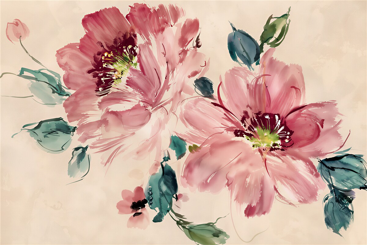 Papier peint fleurs roses aquarelle