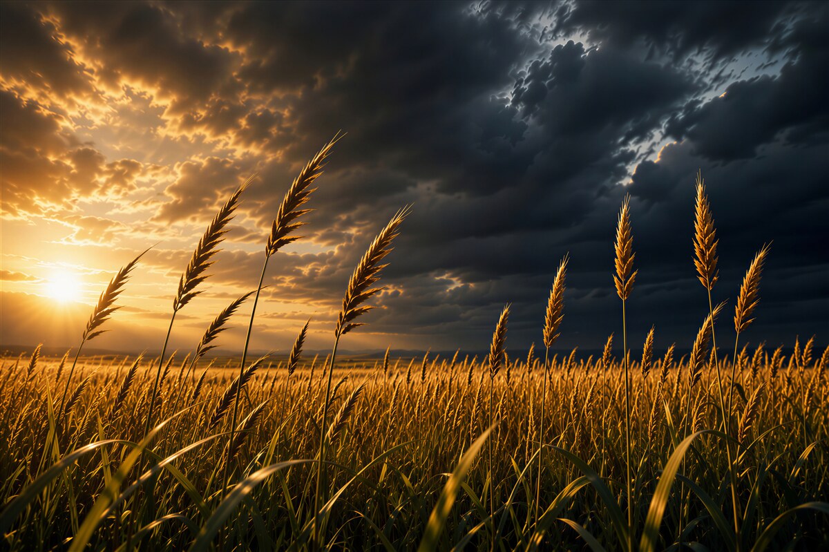 Papier peint coucher de soleil au-dessus du champ de blé