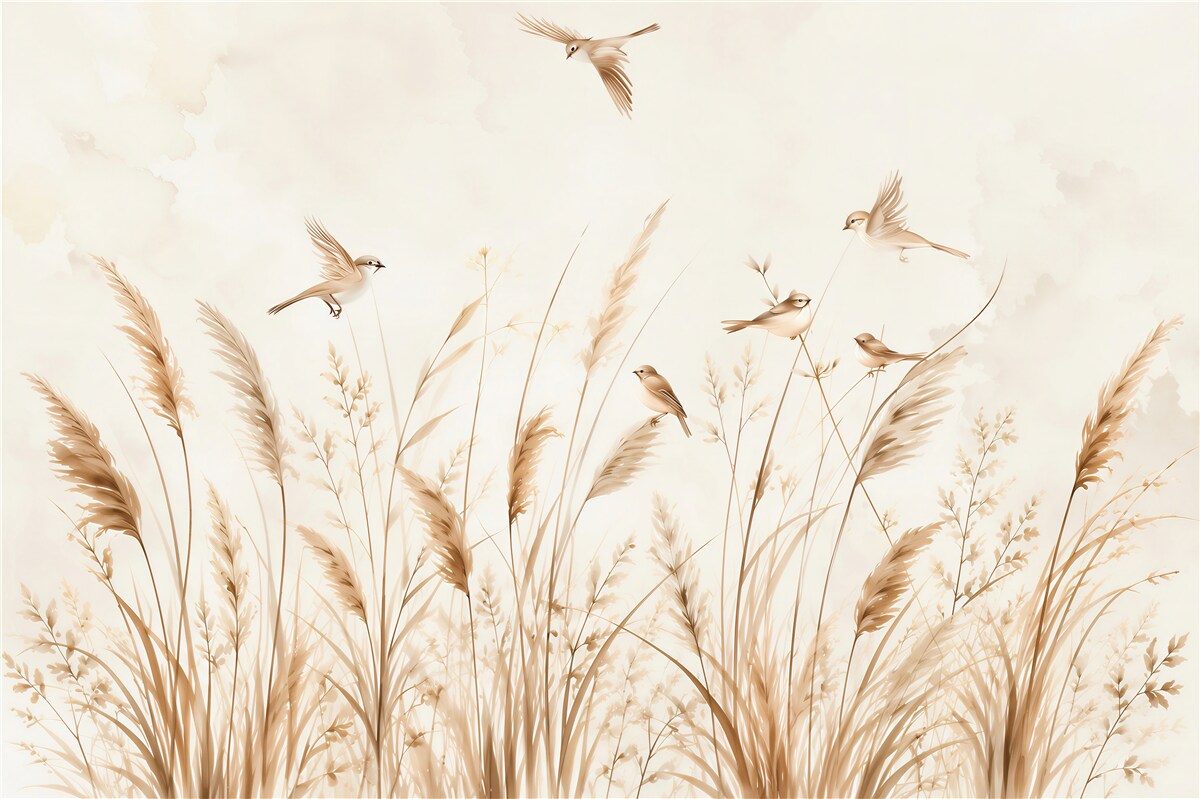 Papier peint oiseaux sur les herbes