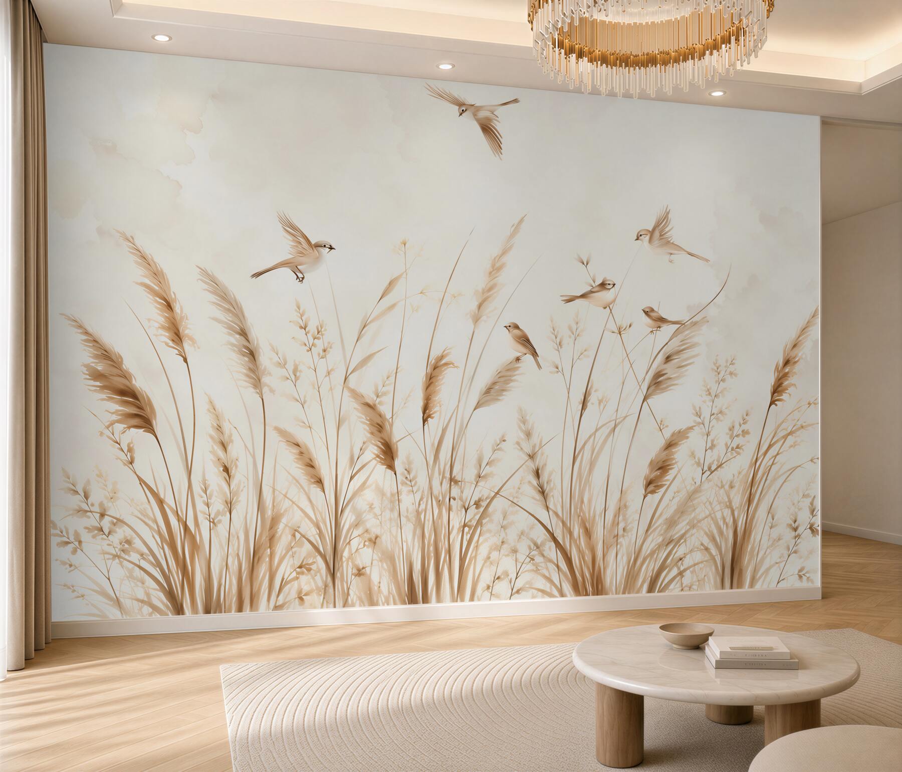 Papier peint oiseaux sur les herbes