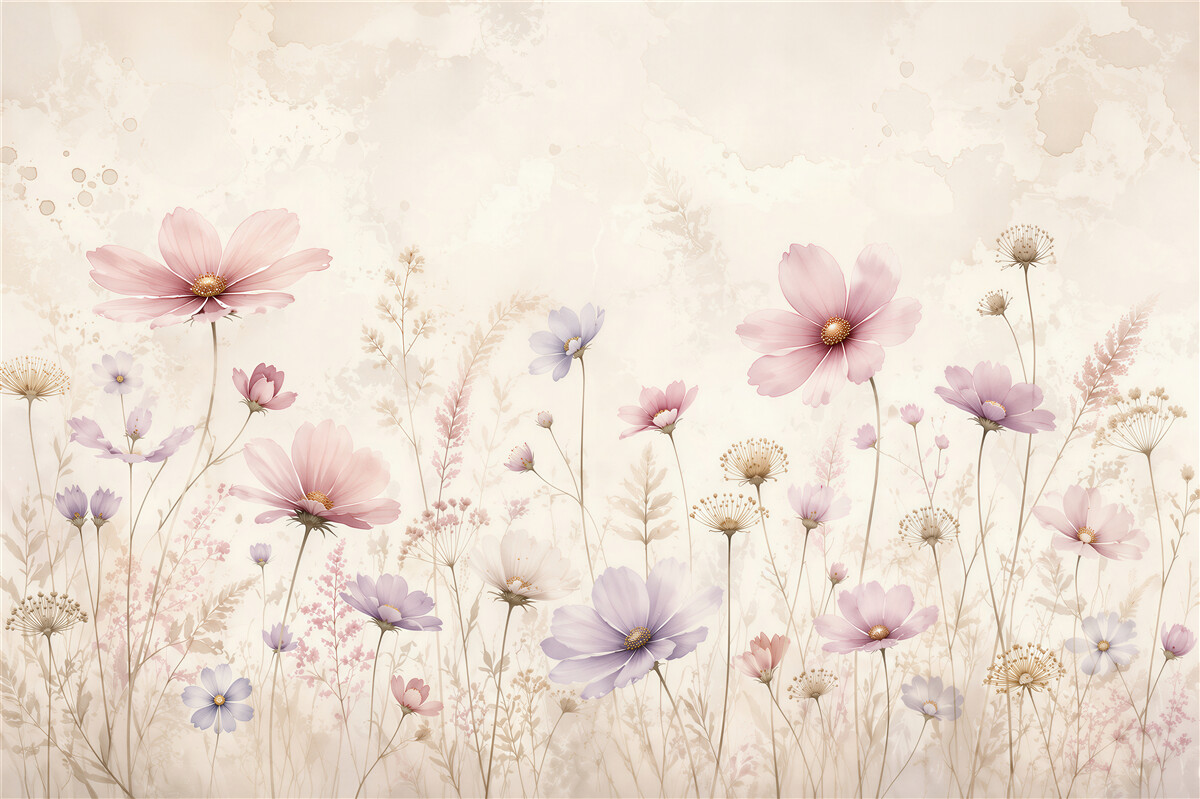 Papier peint fleurs de prairie pastel