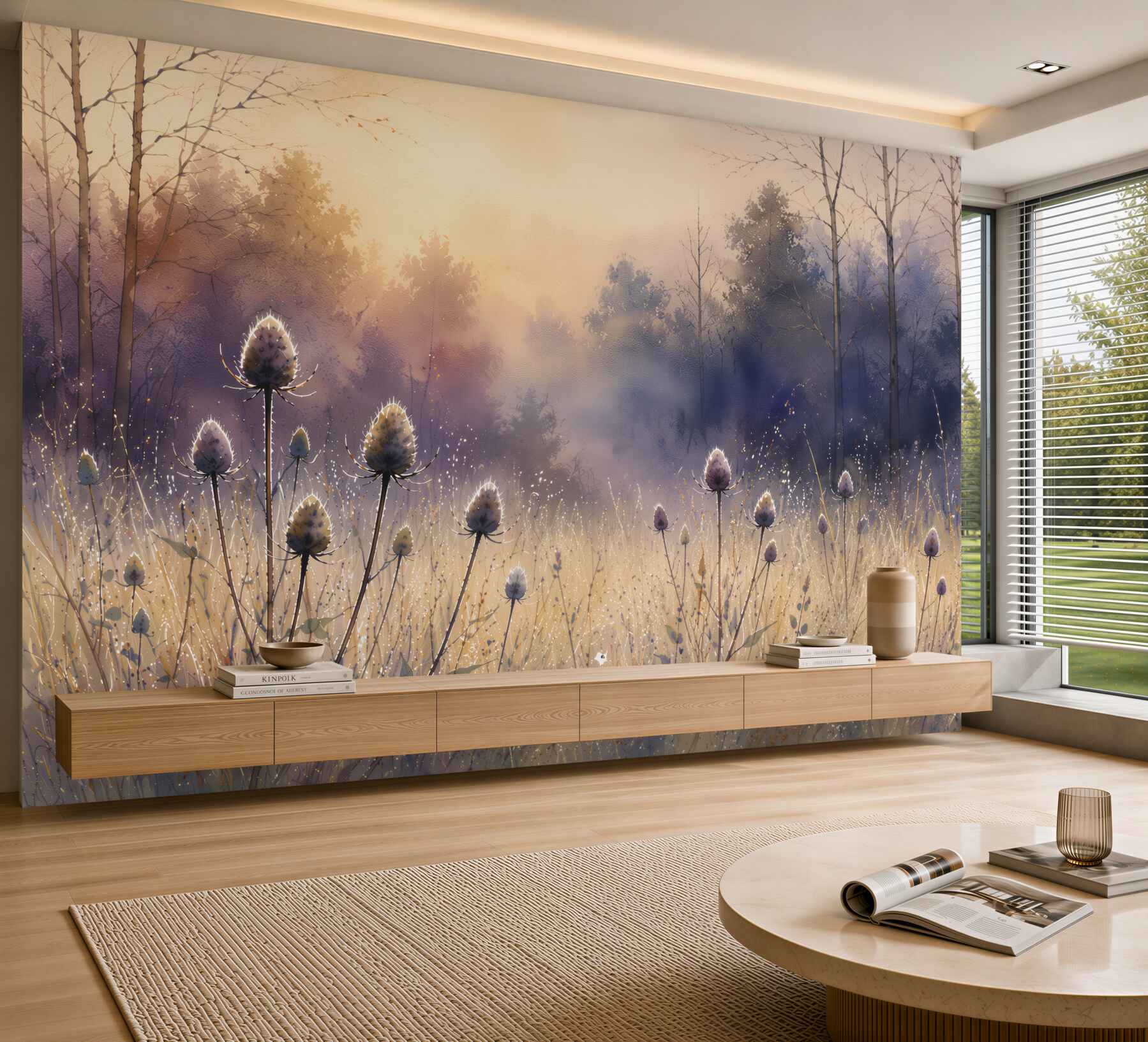 Papier peint prairie romantique dans la forêt