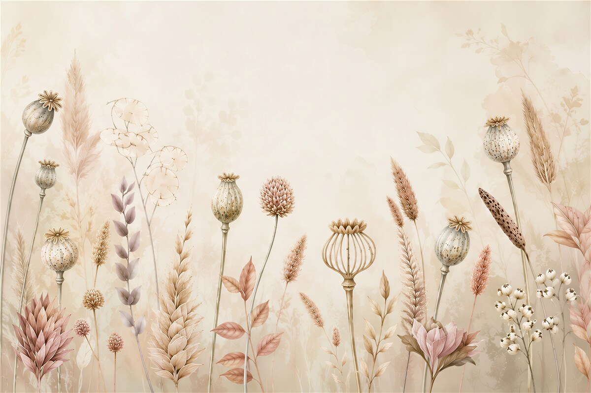 Papier peint fleurs séchées pastel