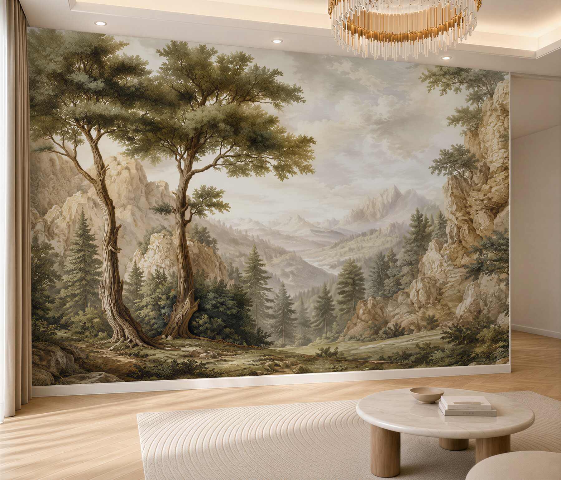 Papier peint paysage de montagne avec des arbres