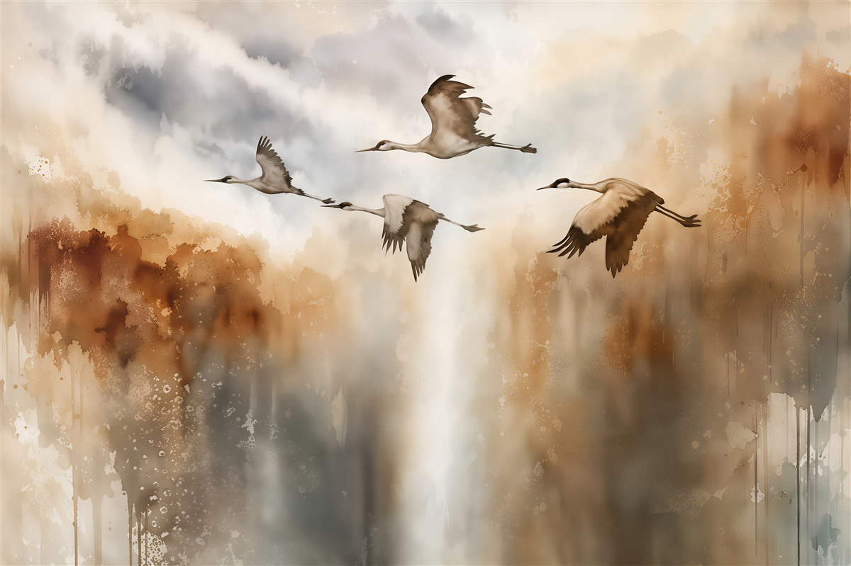 Papier peint grues en vol