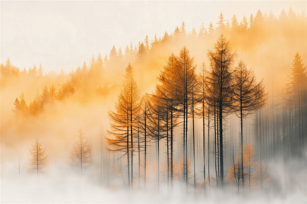 Papier peint forêt dans le brouillard