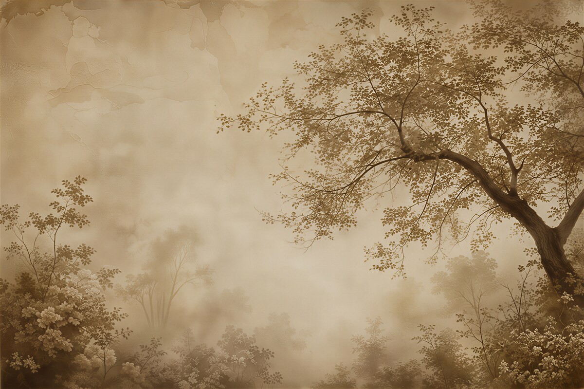 Papier peint arbres en sépia