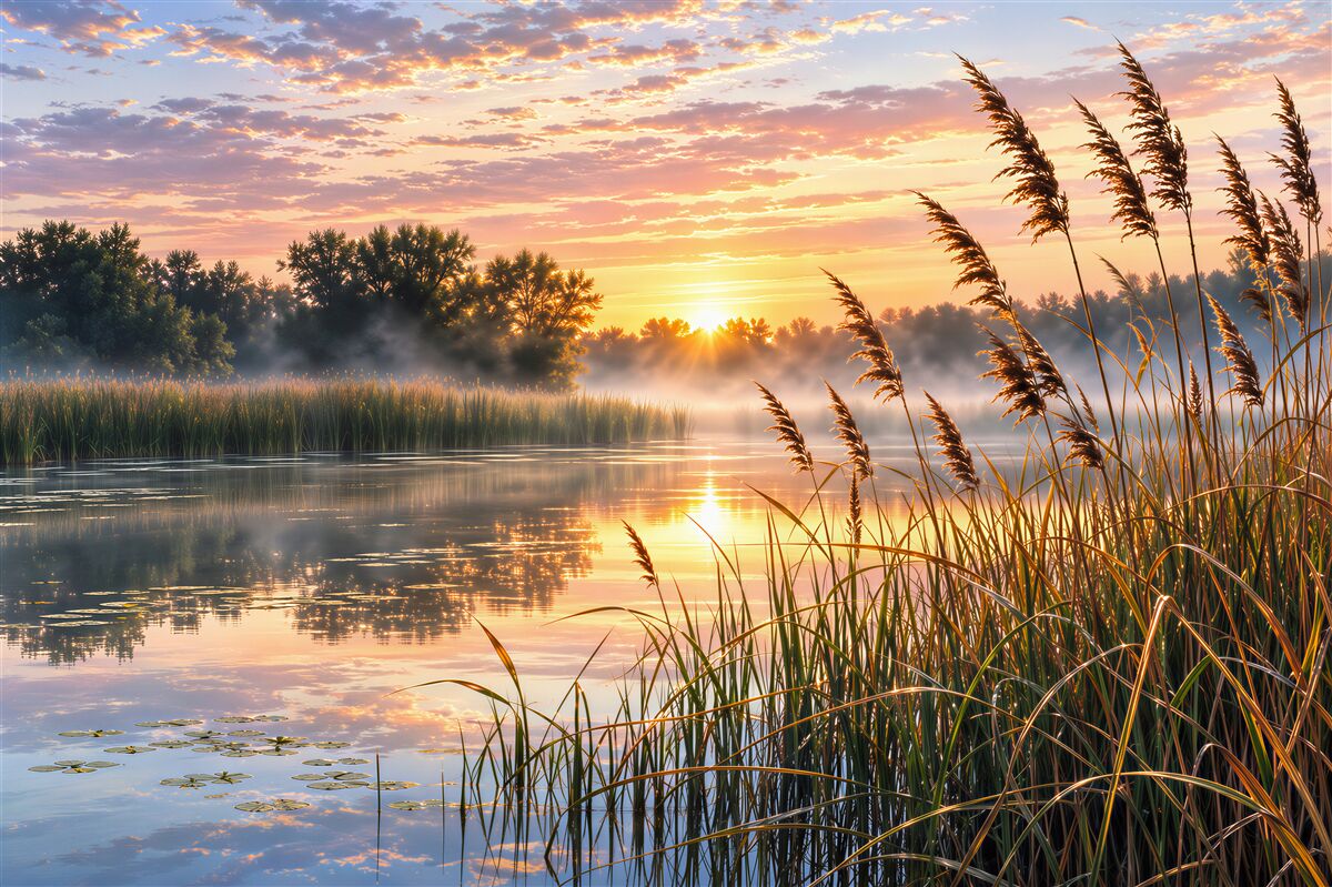 Papier peint coucher de soleil sur le lac