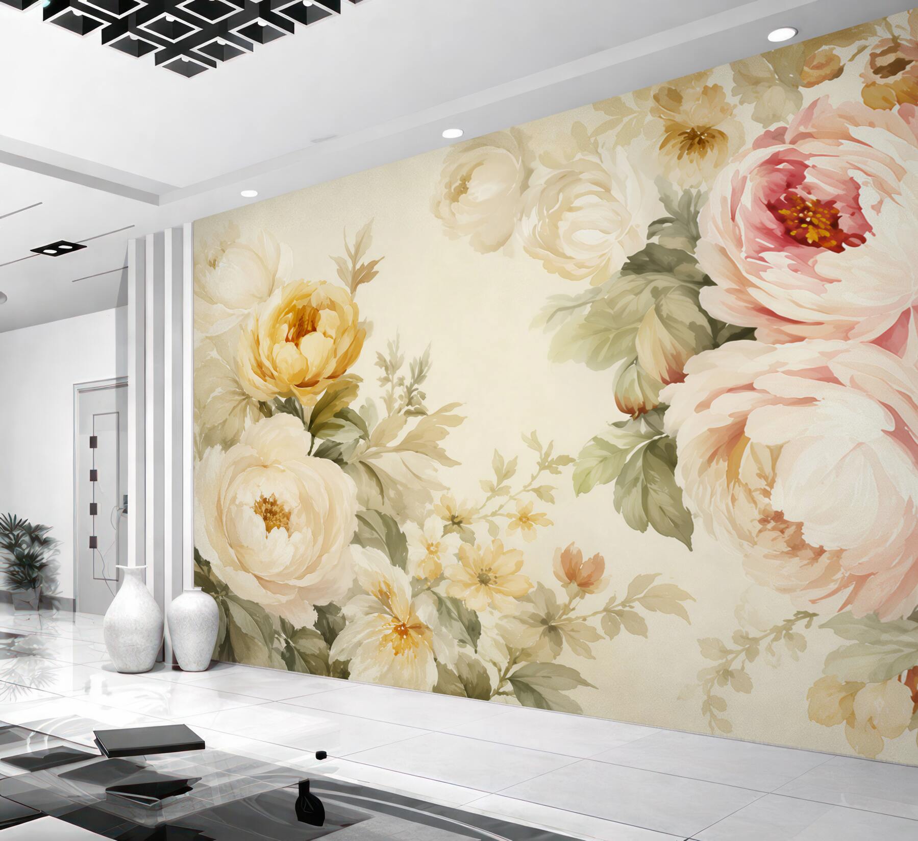 Papier peint pivoines en fleurs