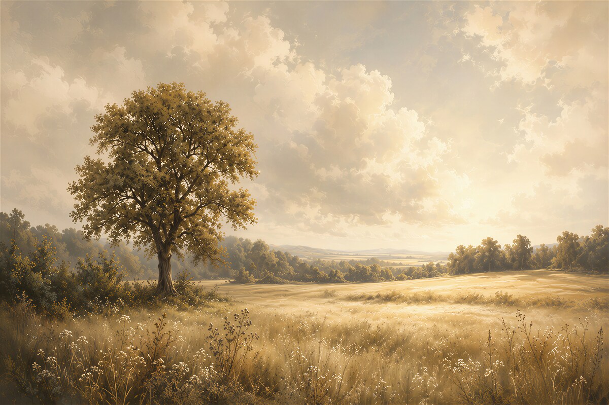 Papier peint paysage paisible avec un arbre