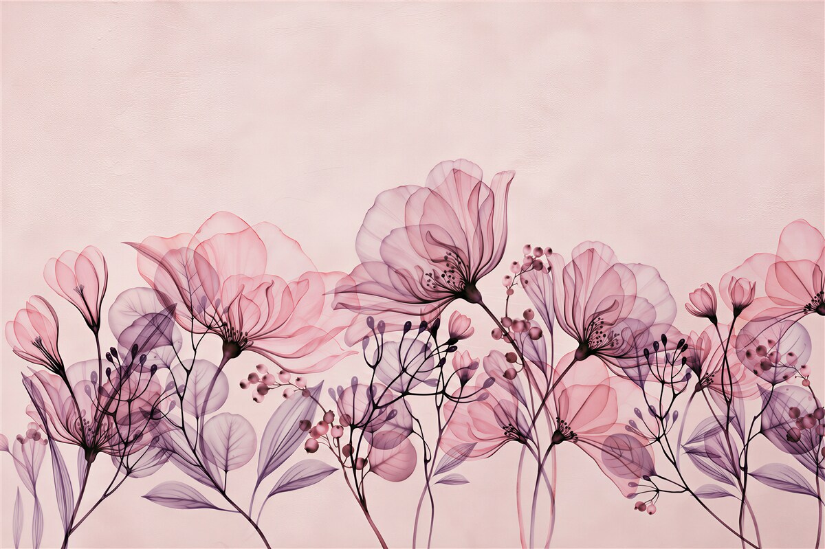 Papier peint fleurs roses sur fond pastel