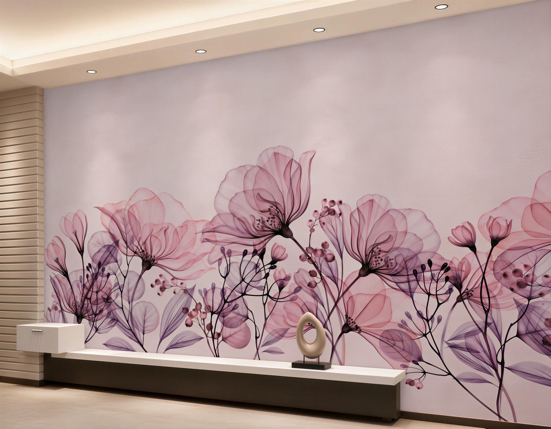 Papier peint fleurs roses sur fond pastel