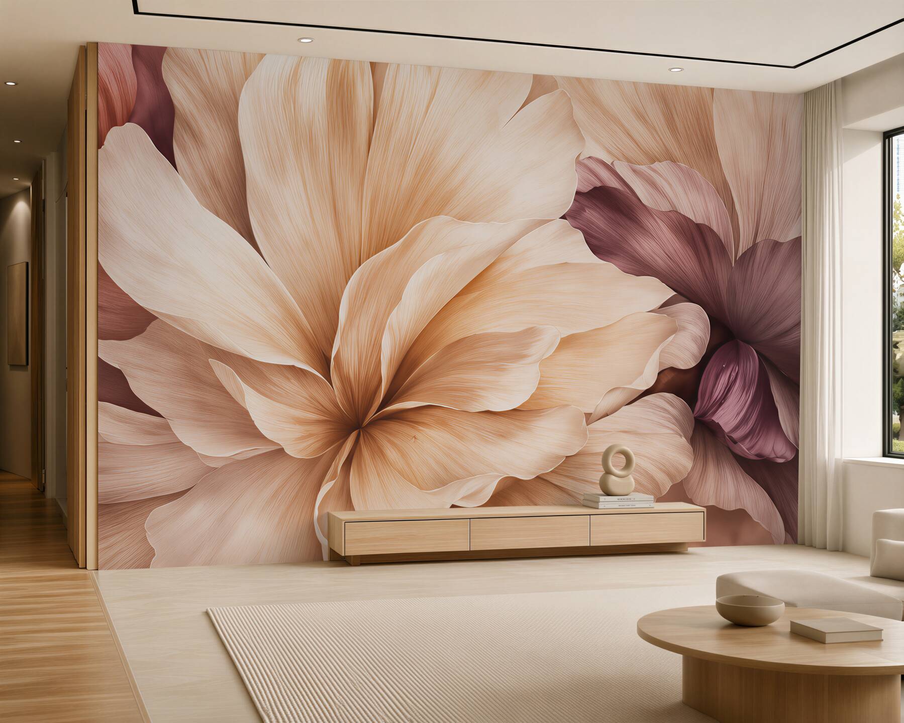 Papier peint luxe floral en beige