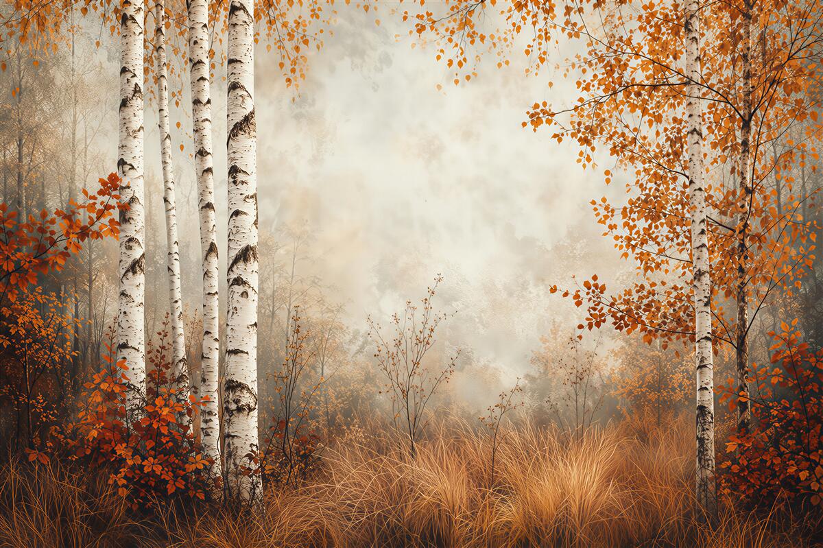 Papier peint forêt de bouleaux en automne