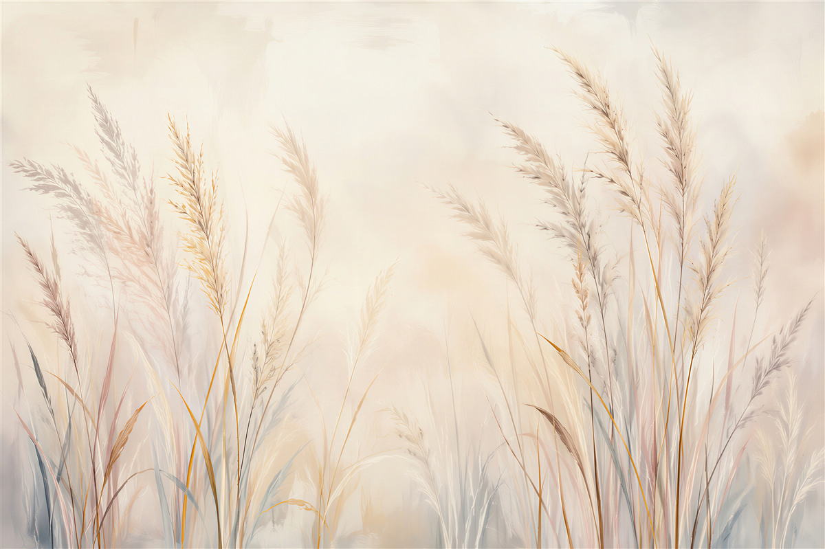Papier peint herbes sur fond beige