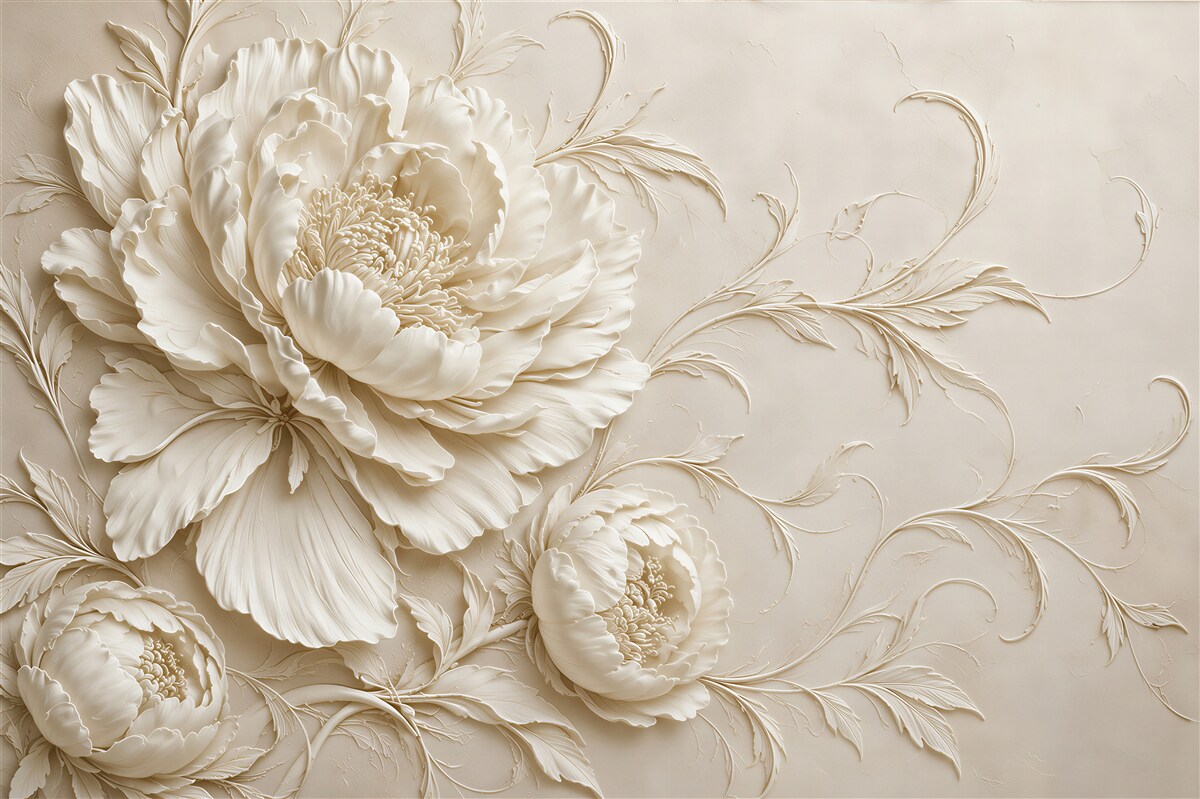 Papier peint pivoines blanches 3D