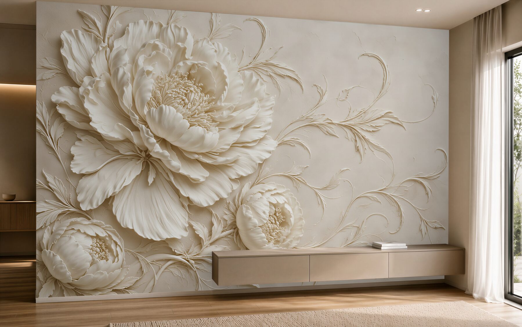 Papier peint pivoines blanches 3D