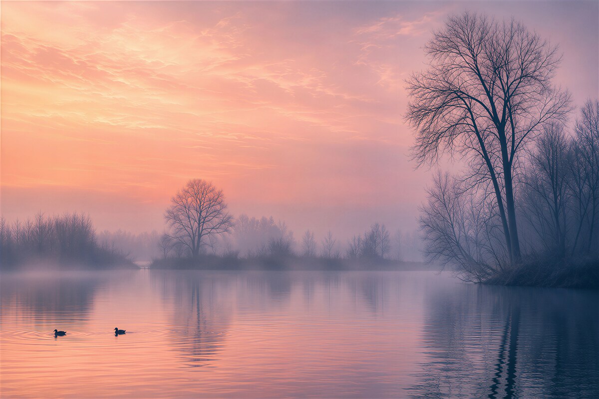 Papier peint coucher de soleil sur le lac