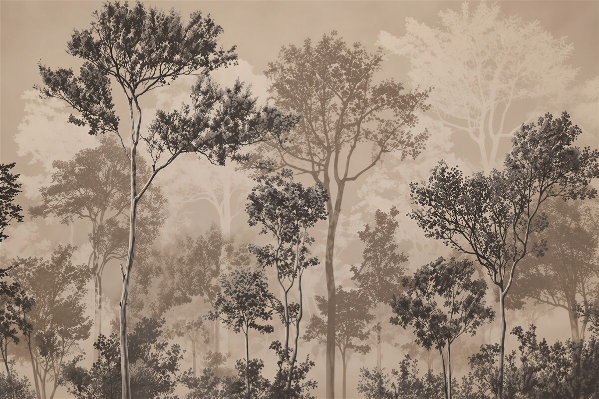 Papier peint arbres dans le brouillard