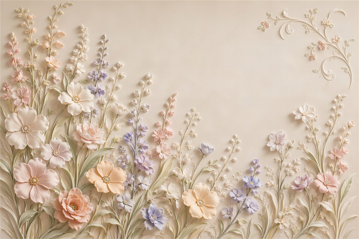Papier peint jardin fleuri pastel