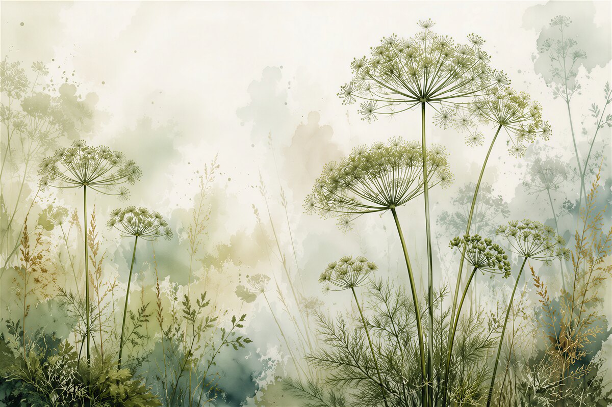 Papier peint sauvage aneth en aquarelle