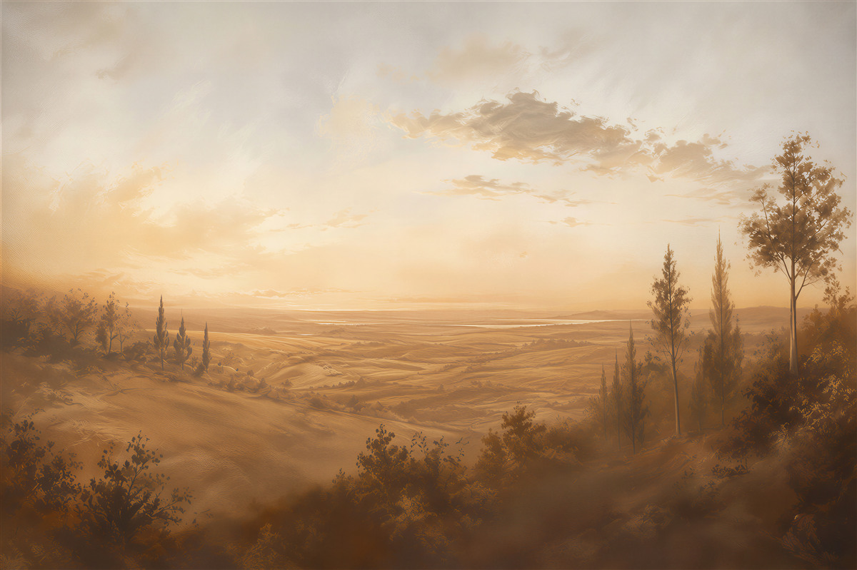 Papier peint collines dorées au coucher de soleil