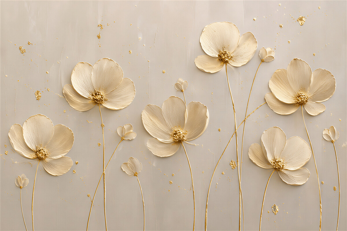 Papier peint fleurs dorées 3D